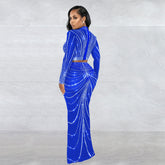 Wear Mesh Drilling See through Long Sleeve Dress Two Piece Set